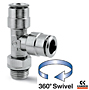 6442 Series Male British Standard Parallel Pipe (BSPP) and Metric Run Swivel Tee Fittings